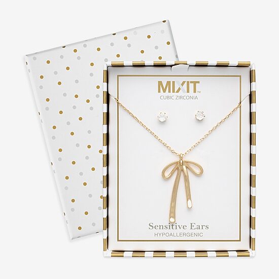 Mixit Womens Cubic Zirconia Bow Hypoallergenic 2-pc. Jewelry Set