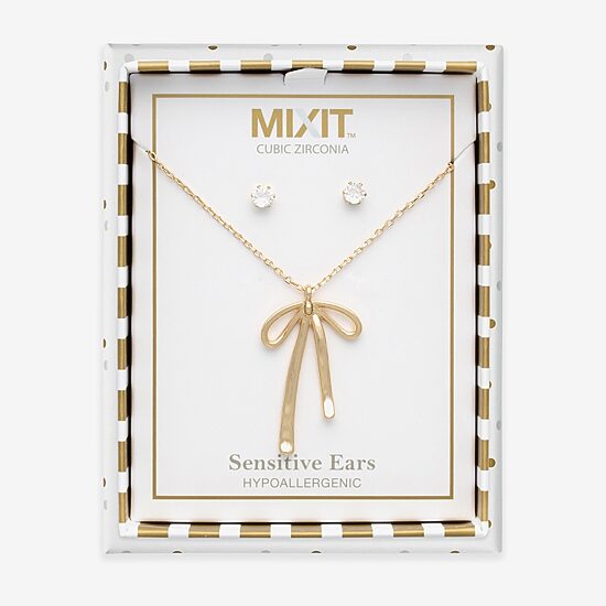 Mixit Womens Cubic Zirconia Bow Hypoallergenic 2-pc. Jewelry Set