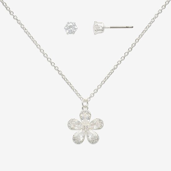 Mixit Womens Cubic Zirconia Flower Hypoallergenic 2-pc. Jewelry Set