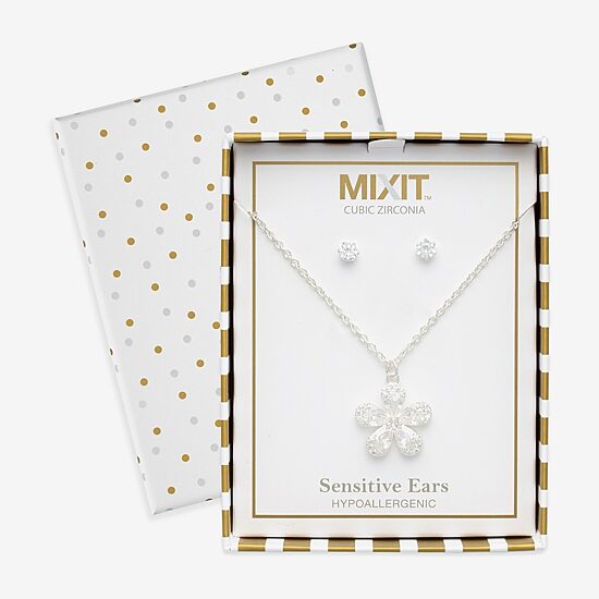 Mixit Womens Cubic Zirconia Flower Hypoallergenic 2-pc. Jewelry Set