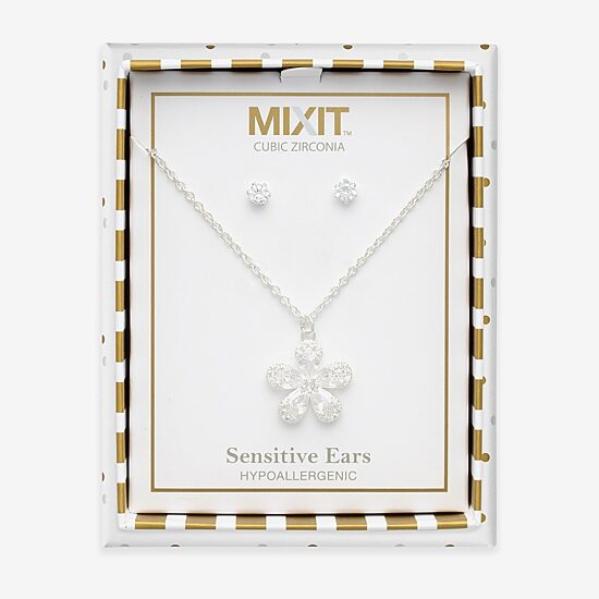 Mixit Womens Cubic Zirconia Flower Hypoallergenic 2-pc. Jewelry Set
