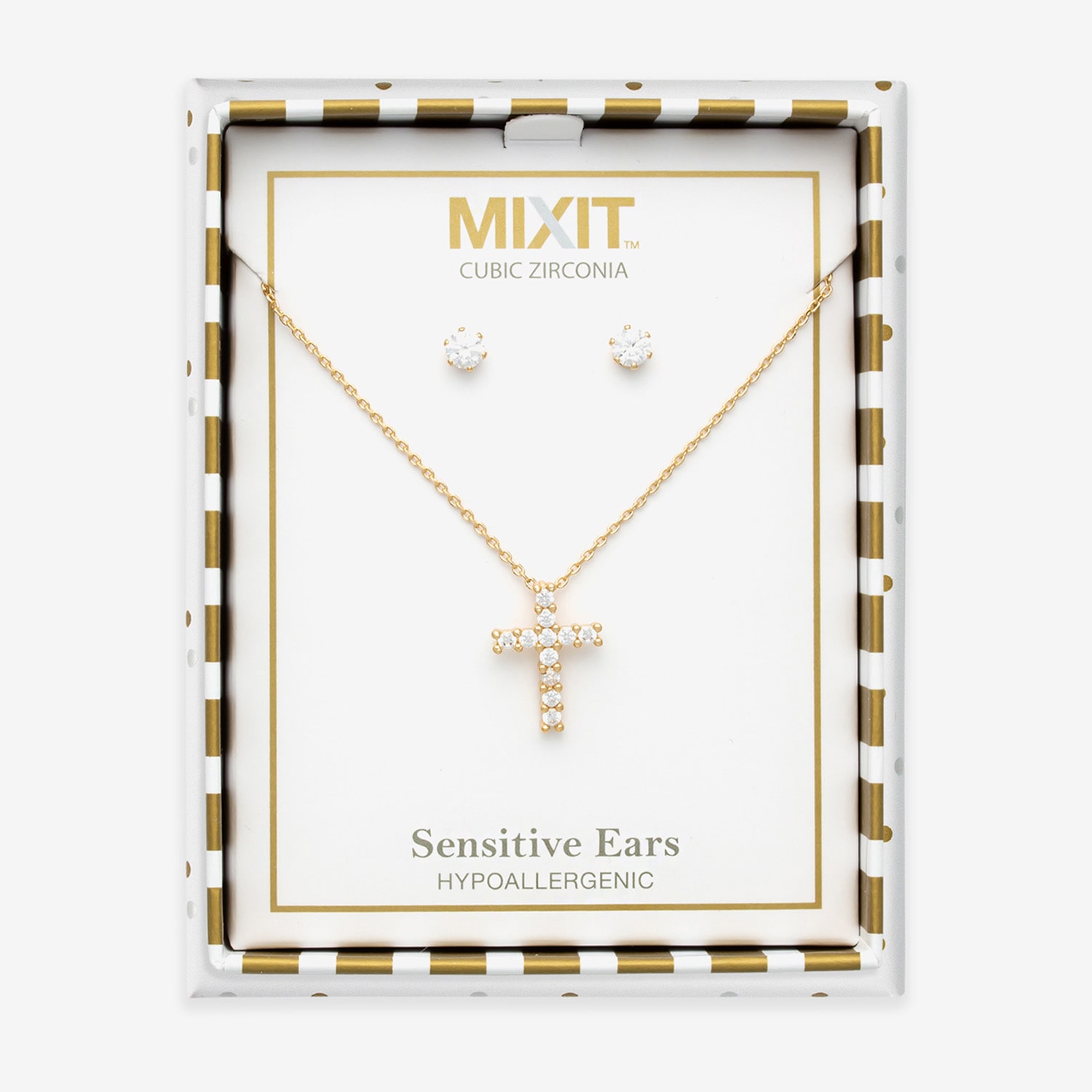Mixit Womens Cubic Zirconia Cross Hypoallergenic 2-pc. Jewelry Set