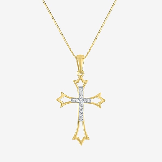 Cross (G-H, Si2-I1) Womens Diamond Accent Lab Grown White Diamond Accent 10K Gold Cross 18 Inch Pendant Necklace