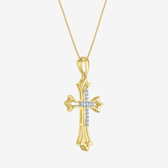 Cross (G-H, Si2-I1) Womens Diamond Accent Lab Grown White Diamond Accent 10K Gold Cross 18 Inch Pendant Necklace