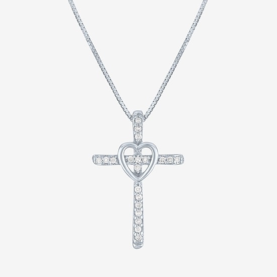 Diamond Accent Cross (G-H, Si2-I1) Womens Diamond Accent Lab Grown White Diamond Accent 10K Gold Cross Pendant