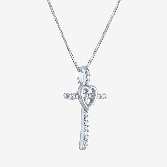 Diamond Accent Cross (G-H, Si2-I1) Womens Diamond Accent Lab Grown White Diamond Accent 10K Gold Cross Pendant