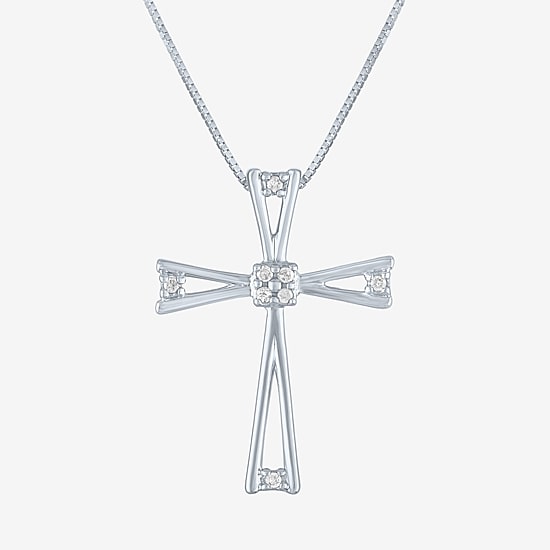 Diamond Accent Cross (G-H, Si2-I1) Womens Diamond Accent Lab Grown White Diamond Accent 10K Gold Cross Pendant