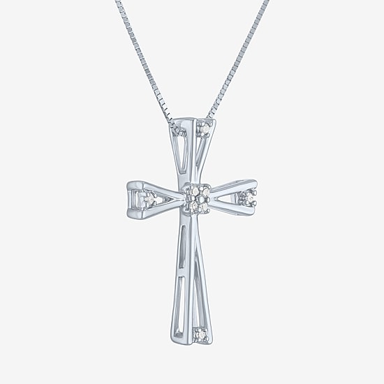 Diamond Accent Cross (G-H, Si2-I1) Womens Diamond Accent Lab Grown White Diamond Accent 10K Gold Cross Pendant