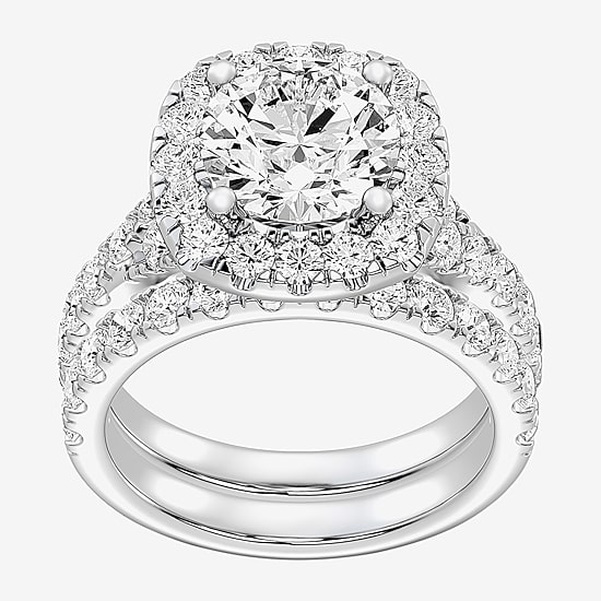 Signature By Modern Bride Womens 5 CT. T.W. Lab Grown White Diamond 14K Gold Side Stone Halo Bridal Set