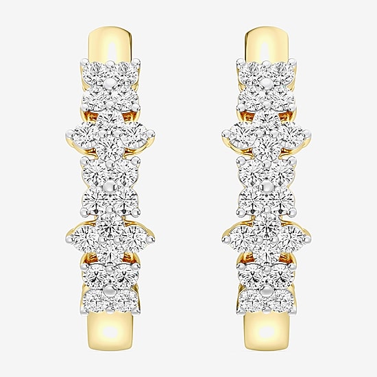 Womens 1 CT. T.W. Lab Grown White Diamond Sterling Silver 23.3mm Hoop Earrings