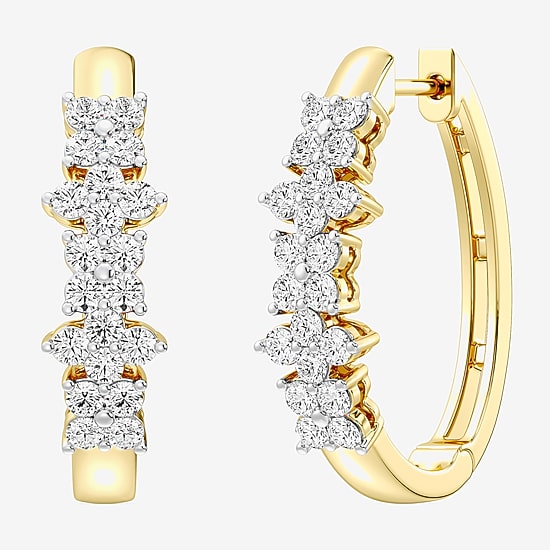 Womens 1 CT. T.W. Lab Grown White Diamond Sterling Silver 23.3mm Hoop Earrings