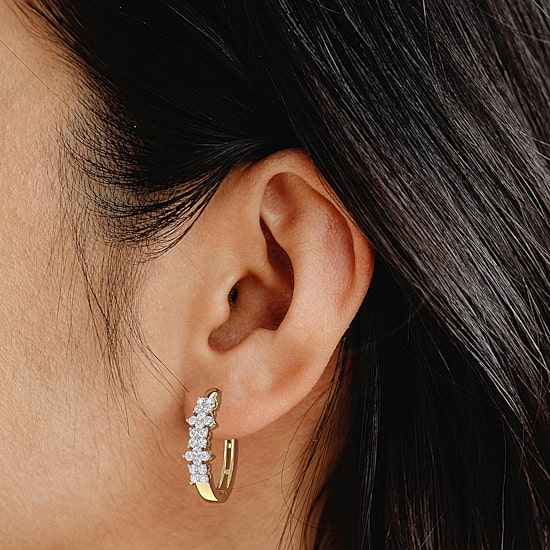 Womens 1 CT. T.W. Lab Grown White Diamond Sterling Silver 23.3mm Hoop Earrings