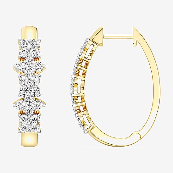 Womens 1 CT. T.W. Lab Grown White Diamond Sterling Silver 23.3mm Hoop Earrings