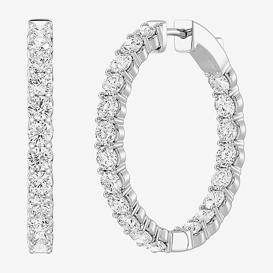 (F, Si1-Si2) Womens 4 CT. T.W. Lab Grown White Diamond Sterling Silver 29mm Round Hoop Earrings