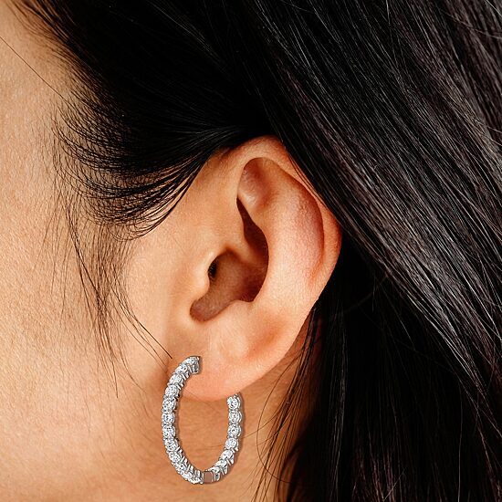 (F, Si1-Si2) Womens 4 CT. T.W. Lab Grown White Diamond Sterling Silver 29mm Round Hoop Earrings