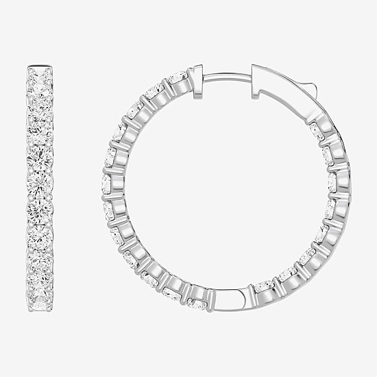 (F, Si1-Si2) Womens 4 CT. T.W. Lab Grown White Diamond Sterling Silver 29mm Round Hoop Earrings