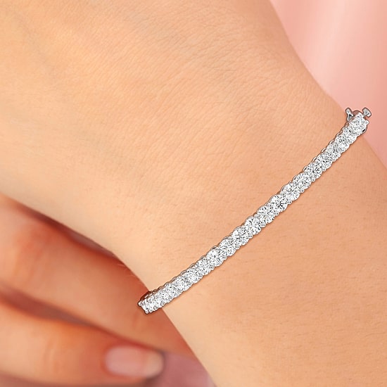(F, Si1-Si2) Womens 5 CT. T.W. Lab Grown White Diamond Sterling Silver Round Bangle Bracelet