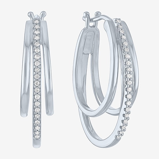 (Si2-I1,Si2-I1) Womens 1/10 CT. T.W. Lab Grown White Diamond 14K Rose Gold Over Silver 18.8mm Round Hoop Earrings