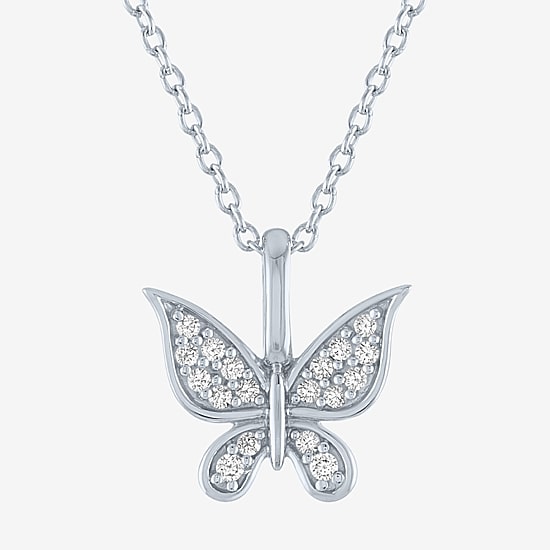 Butterfly (G-H, Si2-I1) Womens 1/10 CT. T.W. Lab Grown White Diamond Sterling Silver Butterfly 16 Inch Pendant Necklace