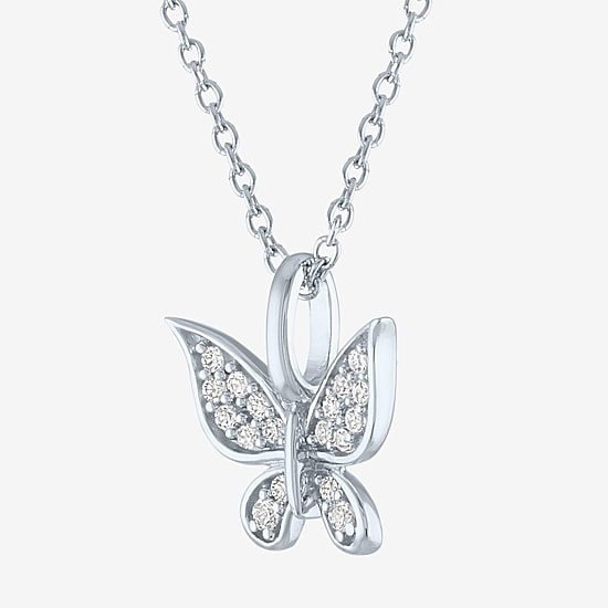 Butterfly (G-H, Si2-I1) Womens 1/10 CT. T.W. Lab Grown White Diamond Sterling Silver Butterfly 16 Inch Pendant Necklace