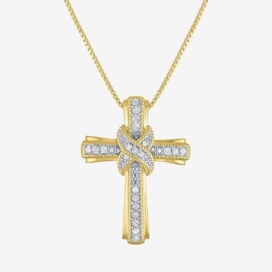 (G-H / Si2-I1) Womens 1/10 CT. T.W. Lab Grown White Diamond Sterling Silver Cross 18 Inch Pendant Necklace