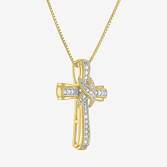 (G-H / Si2-I1) Womens 1/10 CT. T.W. Lab Grown White Diamond Sterling Silver Cross 18 Inch Pendant Necklace