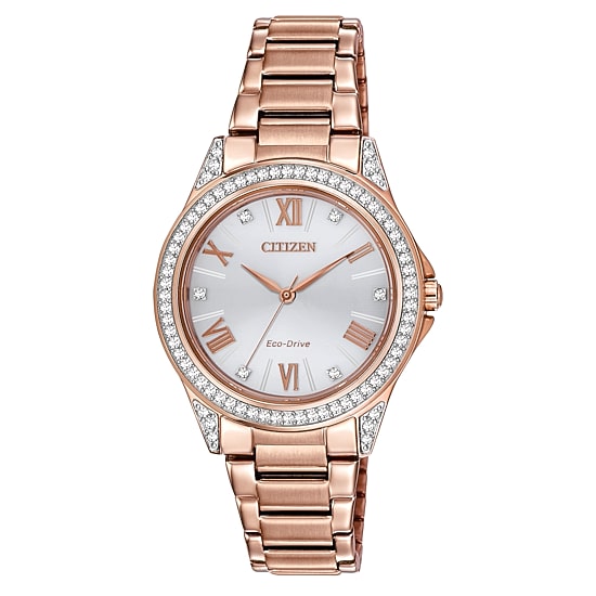 Citizen Womens Crystal Accent Rose Goldtone Stainless Steel Bracelet Watch Em0233-51a