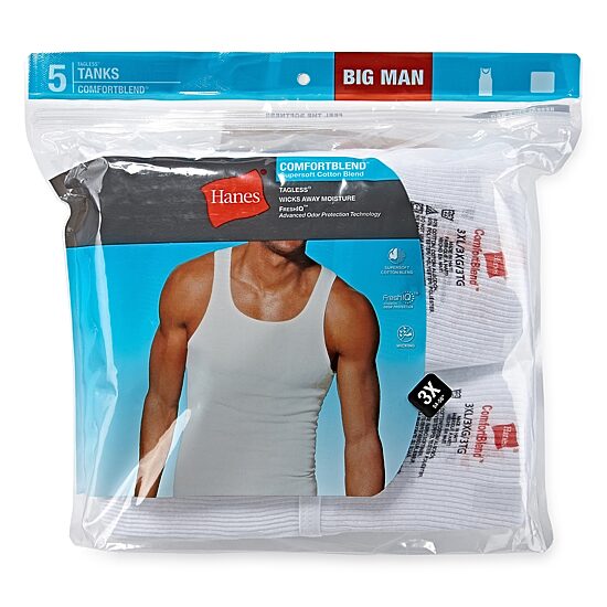 Hanes Mens Scoop Neck Sleeveless 5 Pack Big Tank