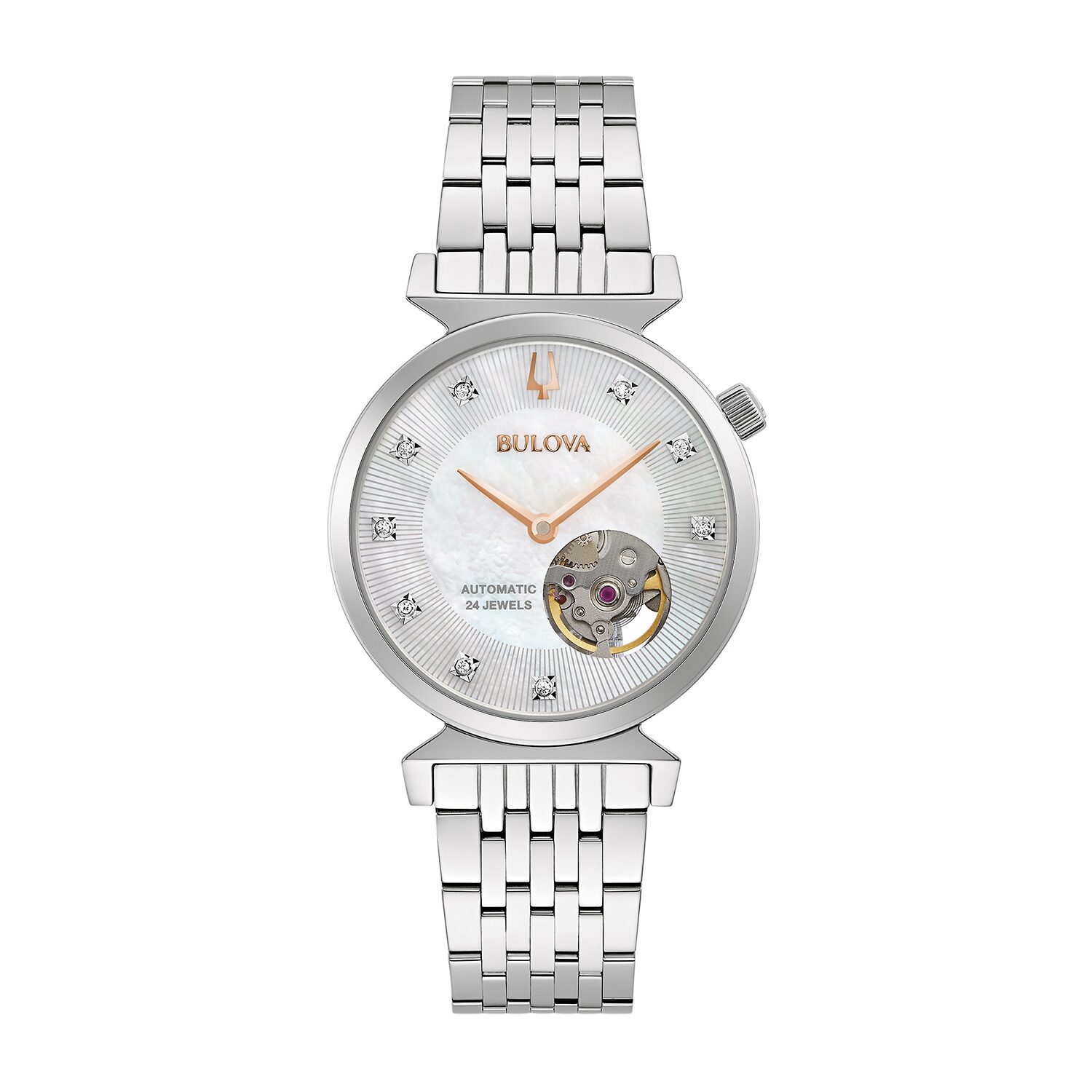 Bulova Classic Womens Diamond Accent Silver Tone Stainless Steel Bracelet Watch 96p222