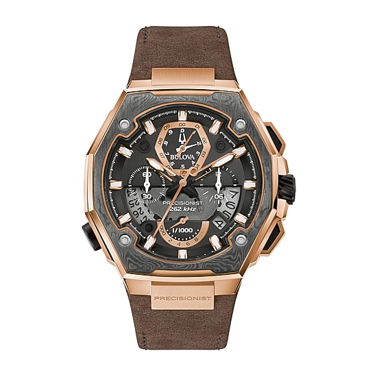 Bulova Precisionist Mens Chronograph Brown Leather Bracelet Watch 98b356