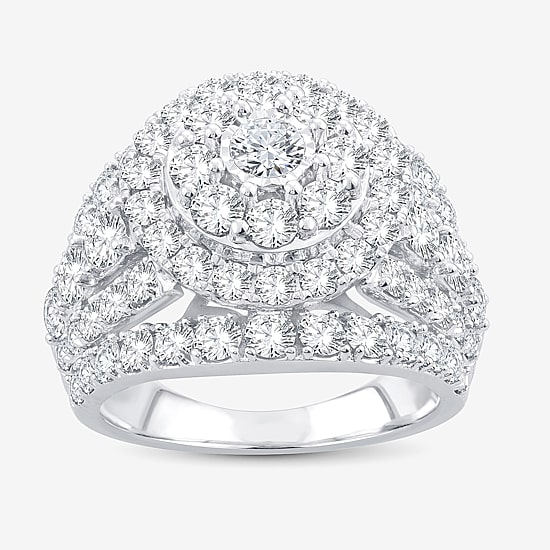 (H-I / Si1) Womens 4 CT. T.W. Lab Grown White Diamond 10K Gold Round Side Stone Halo Engagement Ring