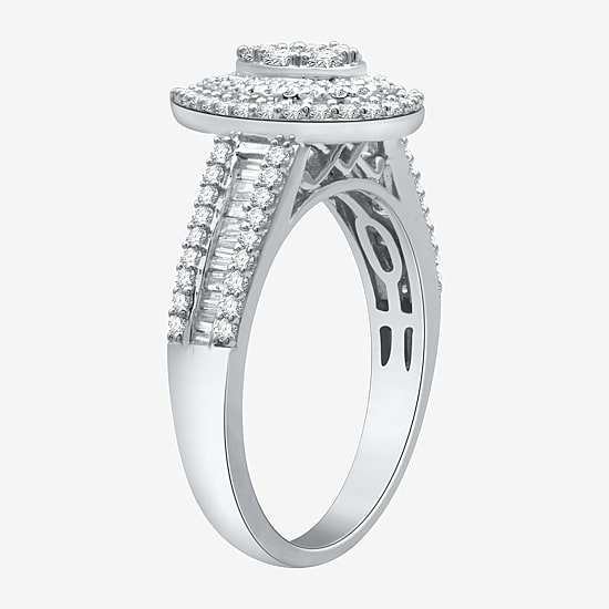 I Said Yes (H-I / I1) Womens 1 CT. T.W. Lab Grown White Diamond Sterling Silver or 14K Gold Over Silver Pear Side Stone Halo Bridal Set