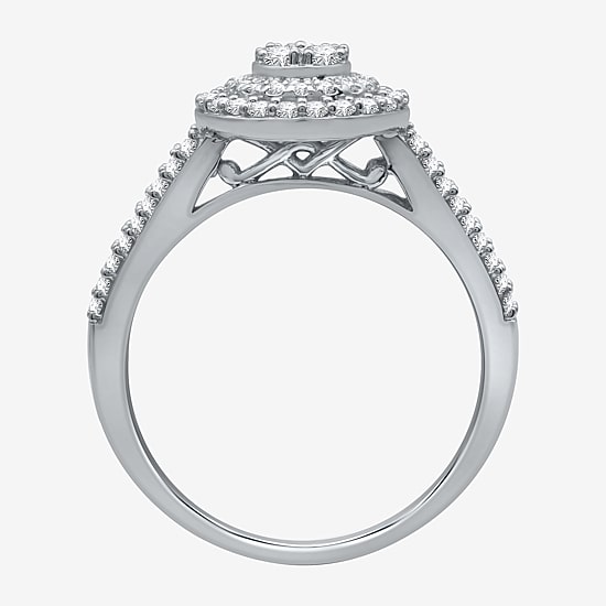 I Said Yes (H-I / I1) Womens 1 CT. T.W. Lab Grown White Diamond Sterling Silver or 14K Gold Over Silver Pear Side Stone Halo Bridal Set