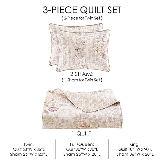 Royal Court Chardonnay Floral Quilt Set