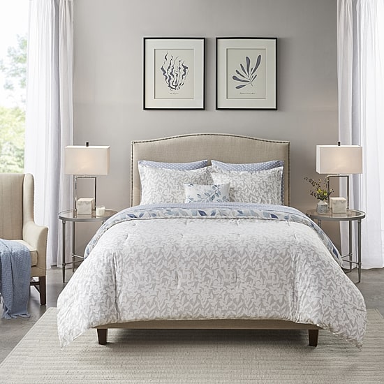 Madison Park Essentials Thelma Trees + Leaves Reversible Complete Bedding Set with Sheets