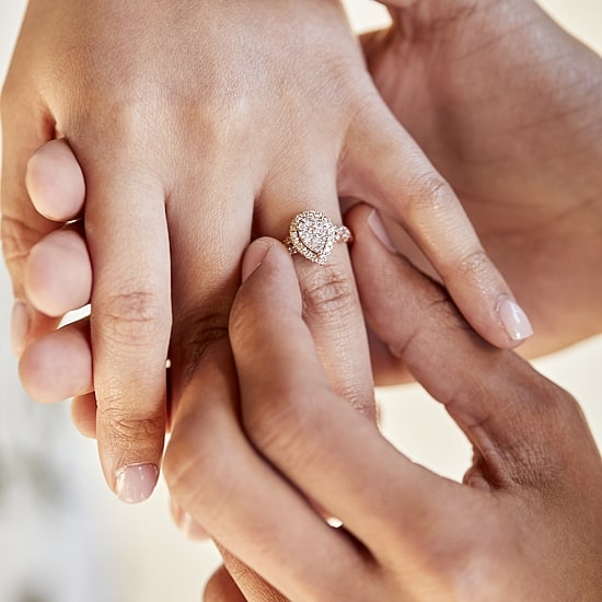 Signature By Modern Bride 1 CT.T.W. Natural Diamond Pear Shape Side Stone Halo Bridal Set in 10K or 14K Gold