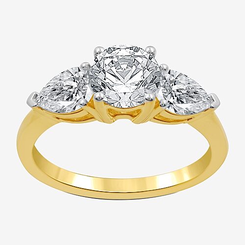 Signature By Modern Bride (H-I / Si1-Si2) Womens 2 1/4 CT. T.W. Lab Grown White Diamond 14K Gold Round 3-Stone Engagement Ring, 9, Yellow