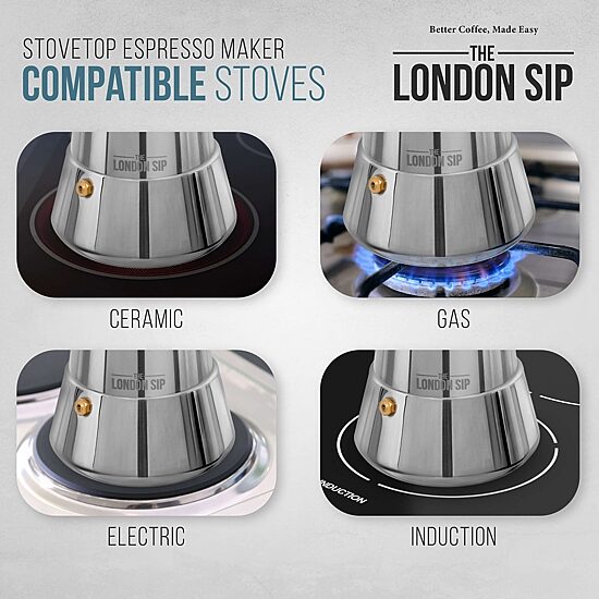 London Sip Stainless Steel Stovetop Espresso 3-Cup Coffee Maker