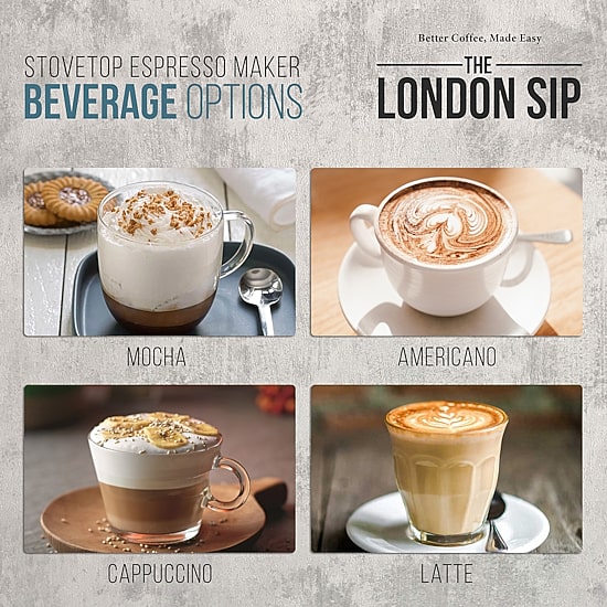 London Sip Stainless Steel Stovetop Espresso 3-Cup Coffee Maker