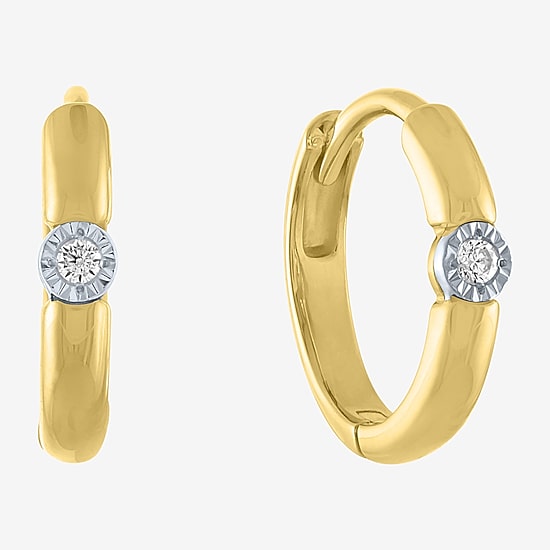 (G-H / I1-I2) Womens Diamond Accent Lab Grown White Diamond Accent 10K Gold 11mm Hoop Earrings