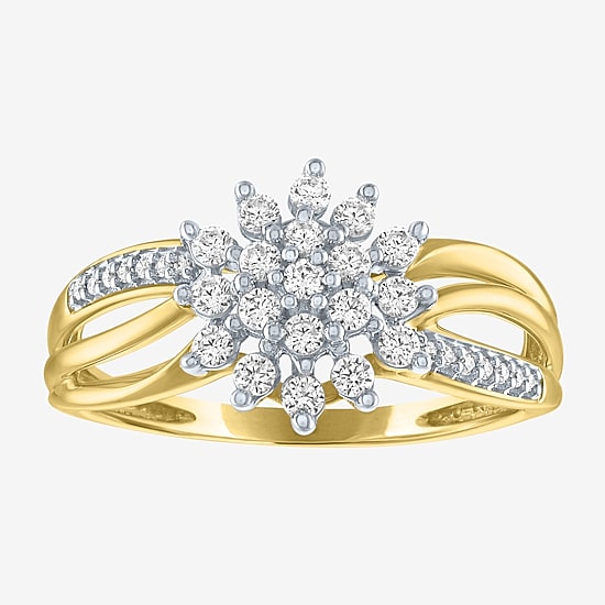 (G-H / Si2-I1) Womens 1/3 CT. T.W. Lab Grown White Diamond 10K Gold Cluster Cocktail Ring