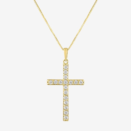 (G-H / Si2-I1) Womens 1/3 CT. T.W. Lab Grown White Diamond 10K Gold Cross 18 Inch Pendant Necklace