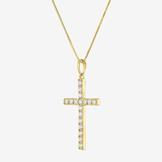 (G-H / Si2-I1) Womens 1/3 CT. T.W. Lab Grown White Diamond 10K Gold Cross 18 Inch Pendant Necklace