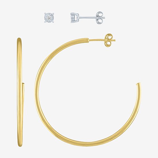 Yes, Please! (G-H / Si2-I1) Womens Diamond Accent Lab Grown White Diamond 14K Gold Over Silver Round 2 Pair Earring Set