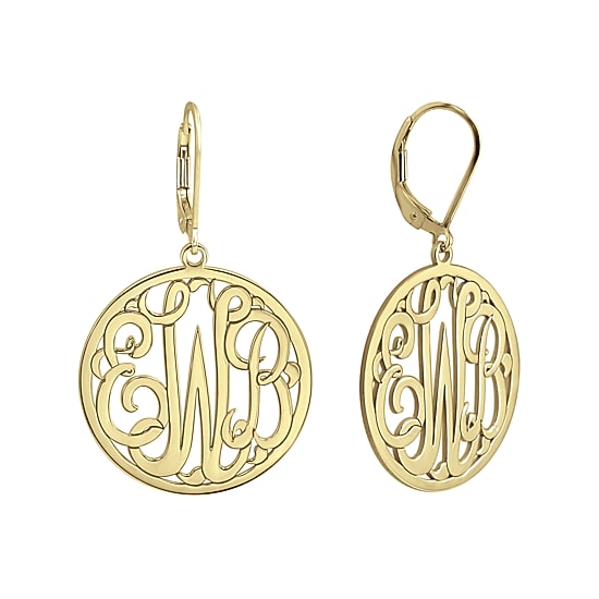 Personalized 14K Gold Over Sterling Silver Monogram Drop Earrings