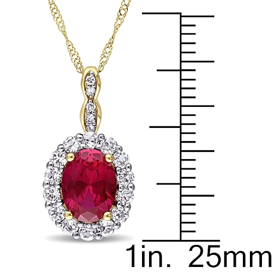Womens Lab-Created Red Ruby and Diamond Accent Pendant Necklace in 14K Gold