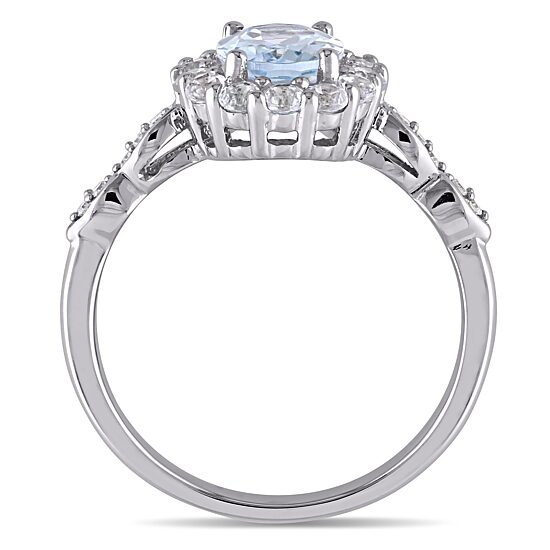 Womens Diamond Accent Genuine Blue Aquamarine 14K Gold Oval Cocktail Ring