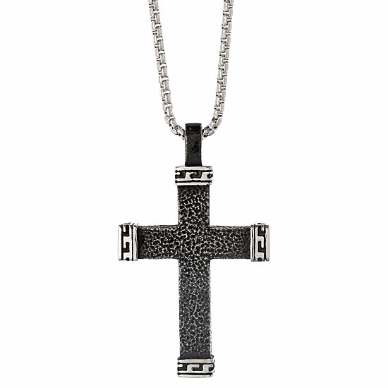 Mens Stainless Steel Cross 24 Inch Pendant Necklace