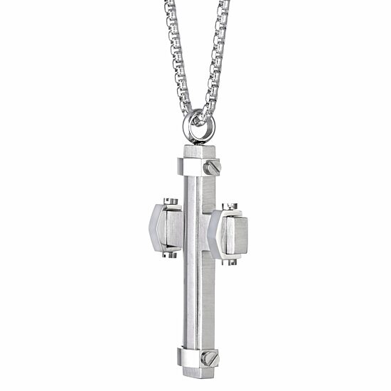 Mens Stainless Steel Cross 24 Inch Pendant Necklace