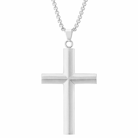 Mens Stainless Steel Cross 24 Inch Pendant Necklace